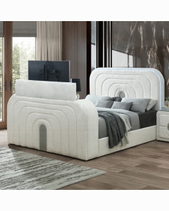 Shelyn EK Bed w/LED, TV Cabinet, Fireplace & Bluetooth