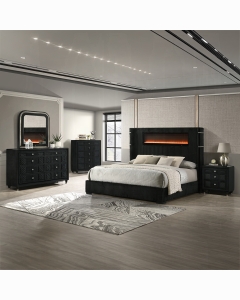 Garner Queen Bed w/Fireplace, LED, Reading Light, Speaker, Bluetooth & USB