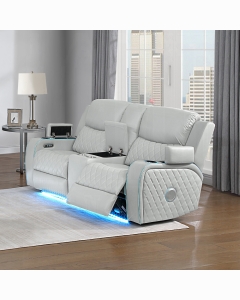 Elonzo Power Motion Loveseat w/Console, LED, Power Headrest & Speaker