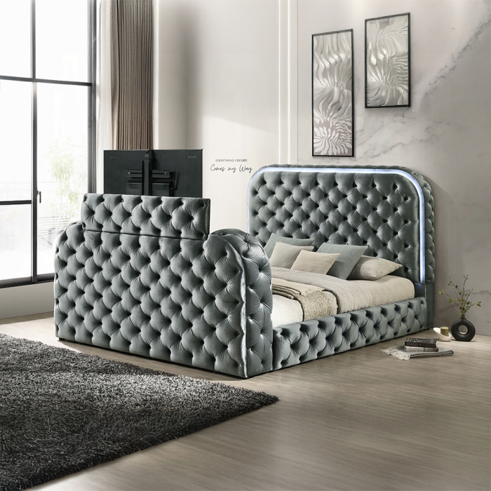 Kana Queen Bed w/LED, Fireplace & TV Stand